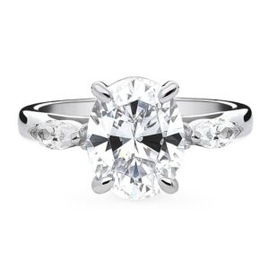 BERRICLE Sterling Silver 3-Stone Wedding Engagement Rings Oval Cut Cubic Zirconia CZ Promise Ring for Women, Rhodium Plated Size 6