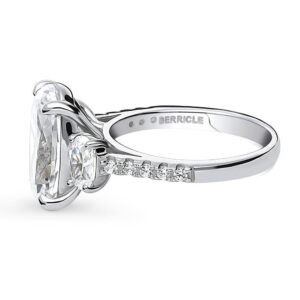 BERRICLE Sterling Silver 3-Stone Wedding Engagement Rings Oval Cut Cubic Zirconia CZ Statement Cocktail Anniversary Ring for Women, Rhodium Plated Size 8