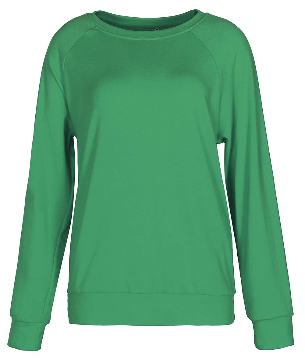 Smile Fish Womens Crewneck Long Raglan Sleeve Sweatshirt Relaxed Fit Soft Pullover Fall Tops Cotton Blend Green,M