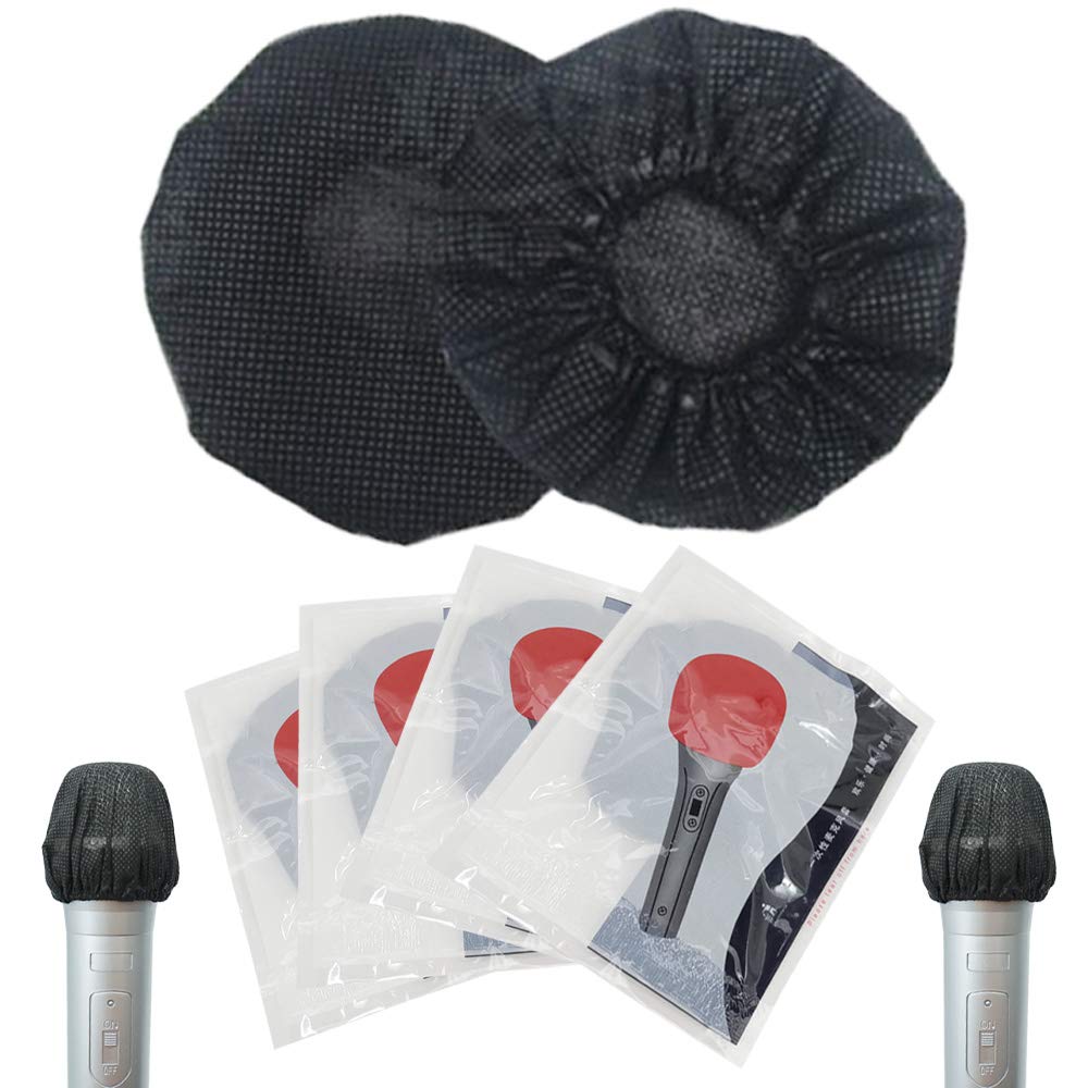 200 Counts Disposable Microphone Cover Non-Woven Handheld Microphone Protective Cap Karaoke Mic Cover Mike Windscreen for KTV Home Karaoke Bar News Interview (BLACK-200pcs)