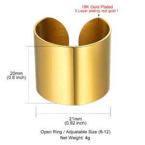 GOLDCHIC JEWELRY Gold Wide Cuff Rings for Women, Polished Statement Band For Women Thumb Ring Men Big Party Stacking Finger Rings Adjustable Plain Open Ring