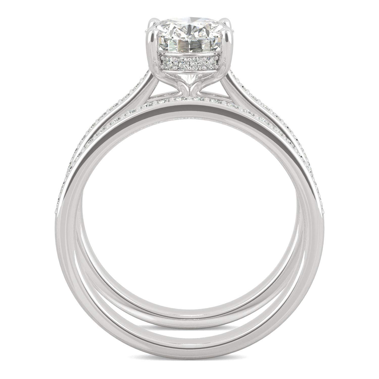 Charles & Colvard Created Moissanite 9x7mm Oval Cut Bridal Ring Set for Women | 2.55 cttw DEW | Lab Grown | Solid 14K White Gold with Rhodium | Size 6.5