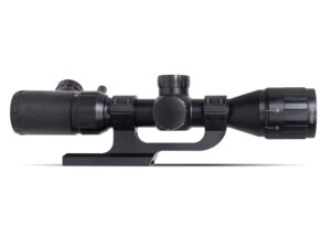 monstrum 3-9x32 ao rifle scope with illuminated range finder reticle and parallax adjustment | zr250 h-series offset scope mount | bundle