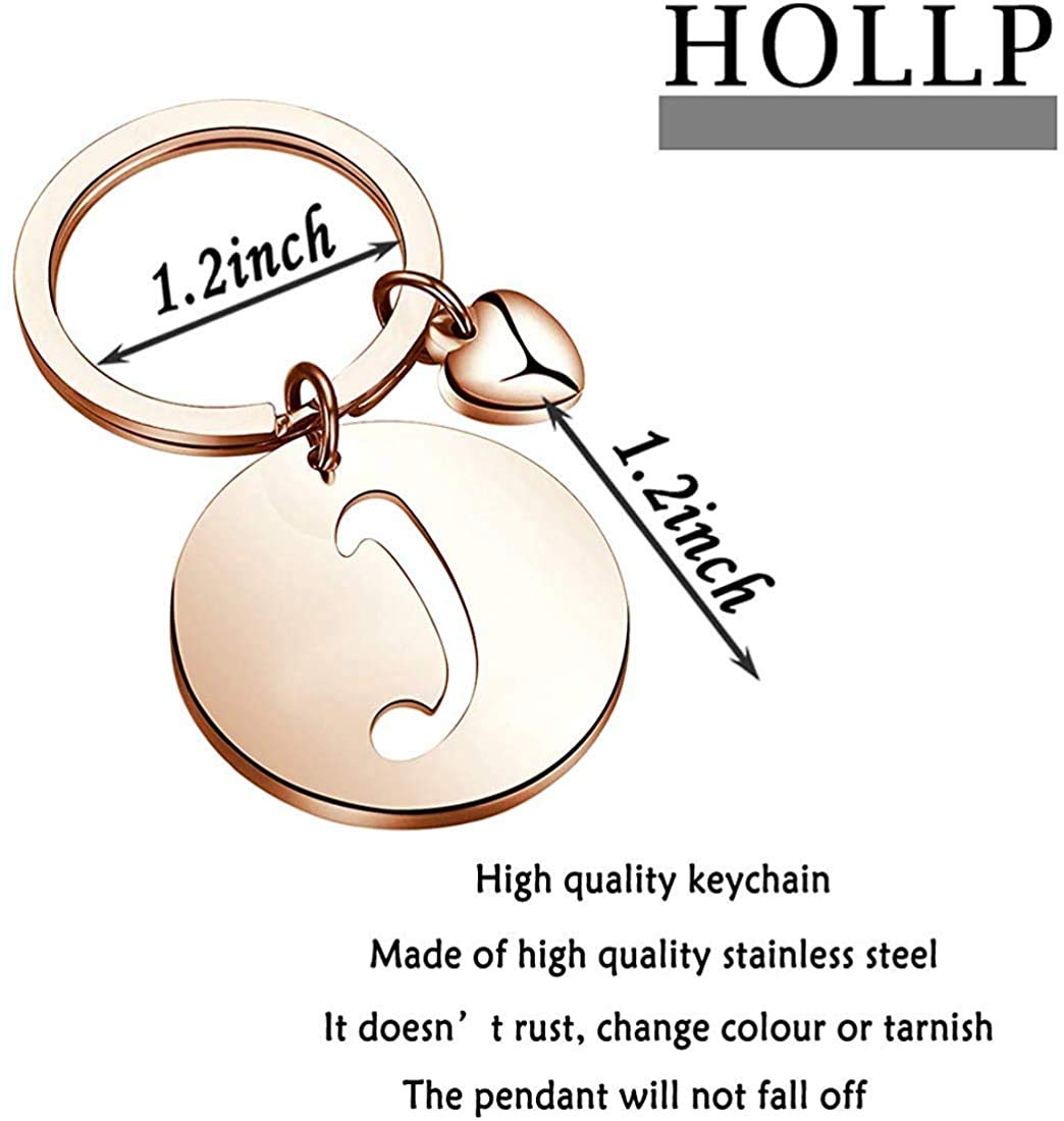 HOLLP Initial Disc Charm Keychain 26 Initial Letter Alphabet Key Ring A-Z Initial English Charm Keychain (RG-J)