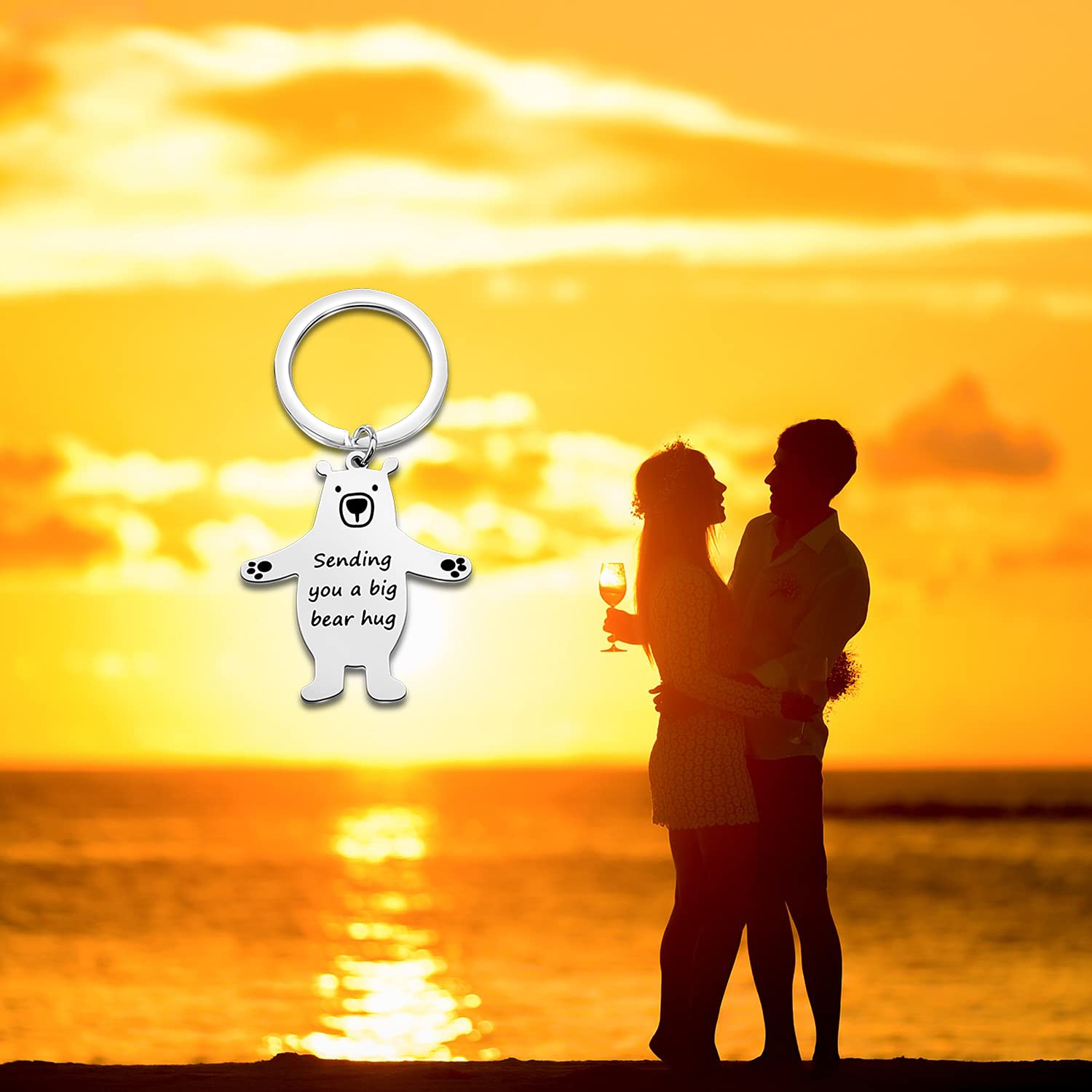 WUSUANED Long Distance Hug Jewelry Sending You A Big Bear Hug Keychain Long Distance Relationships Gift Isolation Missing You Gift (big bear hug keychain)