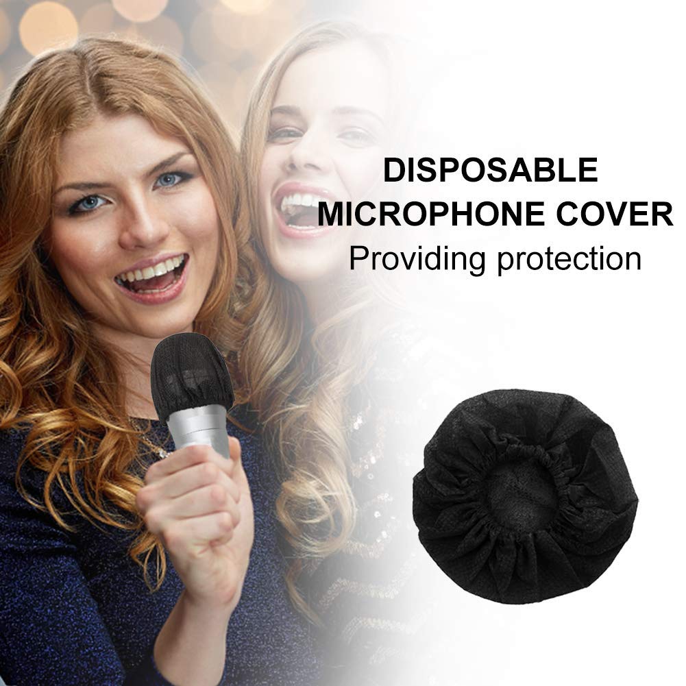 200 Counts Disposable Microphone Cover Non-Woven Handheld Microphone Protective Cap Karaoke Mic Cover Mike Windscreen for KTV Home Karaoke Bar News Interview (BLACK-200pcs)