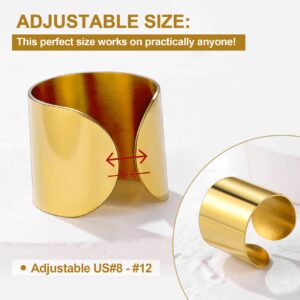 GOLDCHIC JEWELRY Gold Wide Cuff Rings for Women, Polished Statement Band For Women Thumb Ring Men Big Party Stacking Finger Rings Adjustable Plain Open Ring