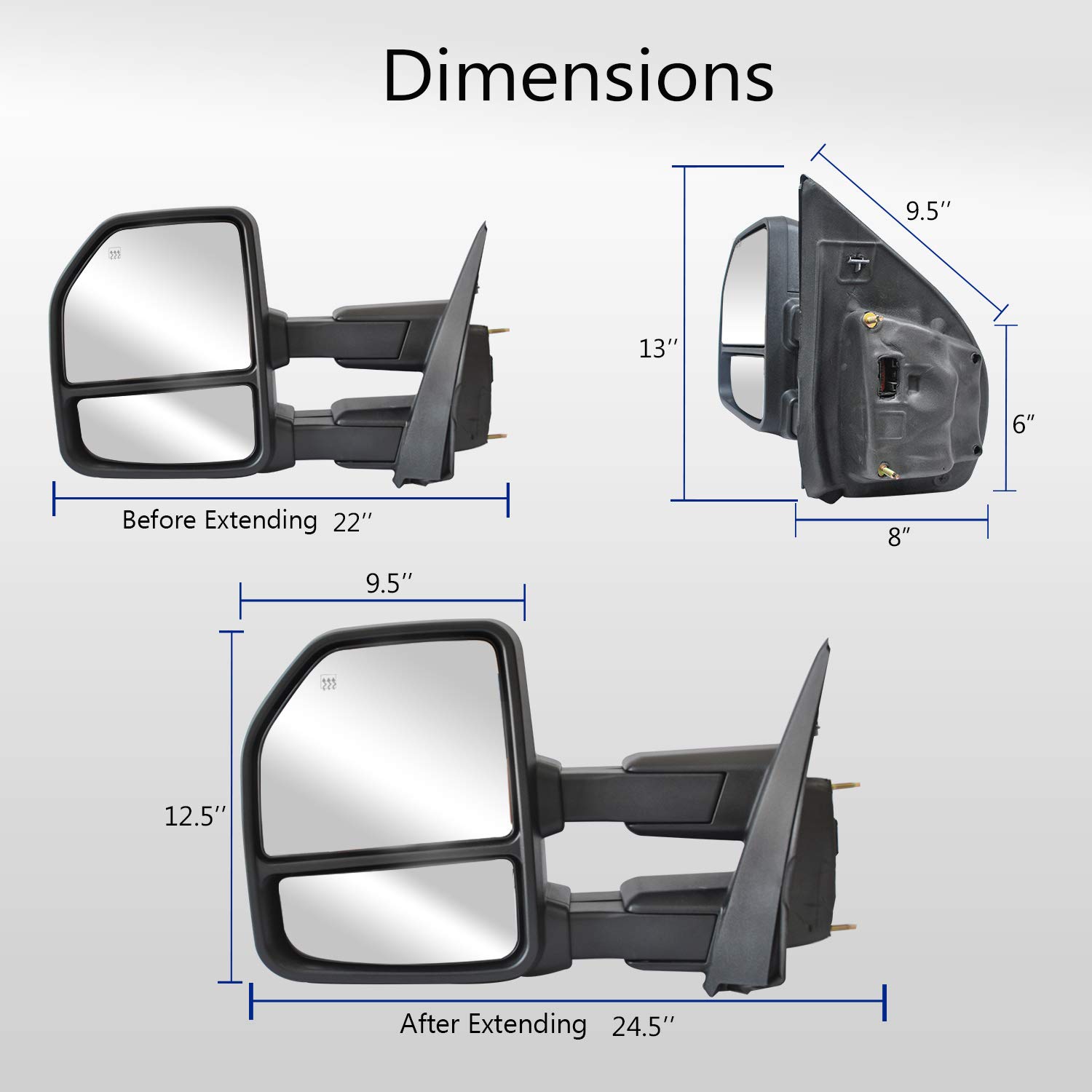 WLLW Towing Mirrors fit for Ford F150 Pickup Truck 2015 2016 2017 2018 2019 2020 Power, Heated, Turn Signal, Temperature Sensor, Puddle Lights, Spot Auxiliary Lamp, 22-Pin Plug