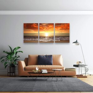 S0146 3 pieces Canvas Prints Wall Art Sunset Ocean Beach Pictures Photo Paintings for Living Room Bedroom Home Decorations Framed Seascape Waves Landscape Giclee Artwork 16x24inch x3pcs