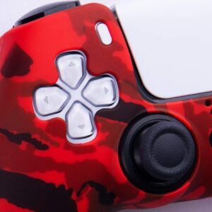 9CDeer 1 Piece of Silicone Transfer Print Protective Cover Skin + 10 Thumb Grips for Playstation 5 / PS5 Controller paint red