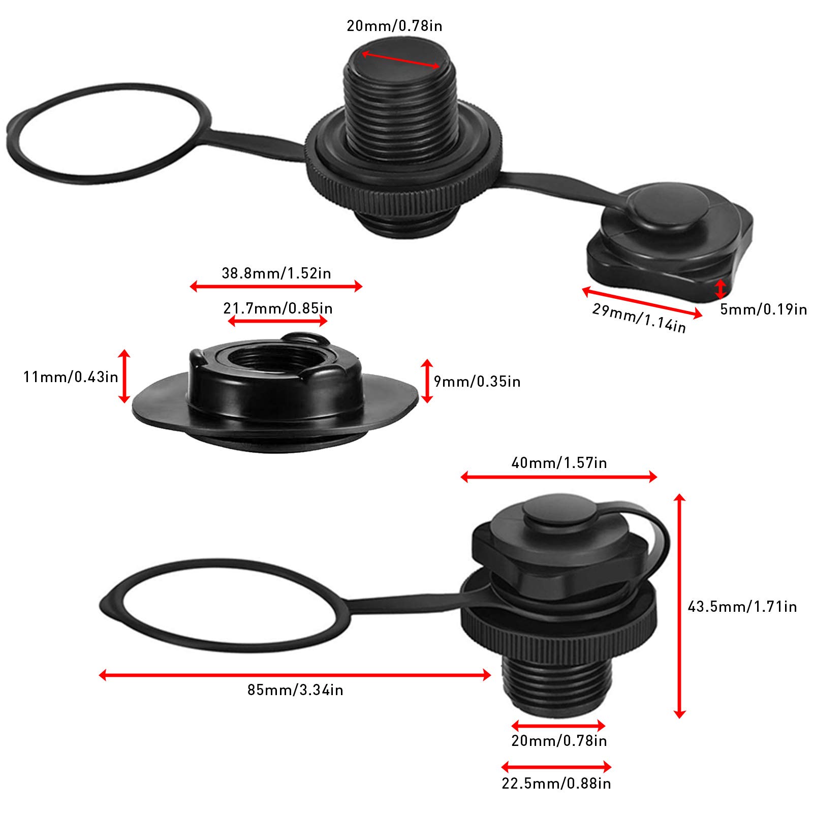 JUXATECH Air Valve Caps Screw Valve, Inflatable Boat Spiral for Inflatable Boat Air Bed Kayak Canoe Fishing Boats Raft Airbed