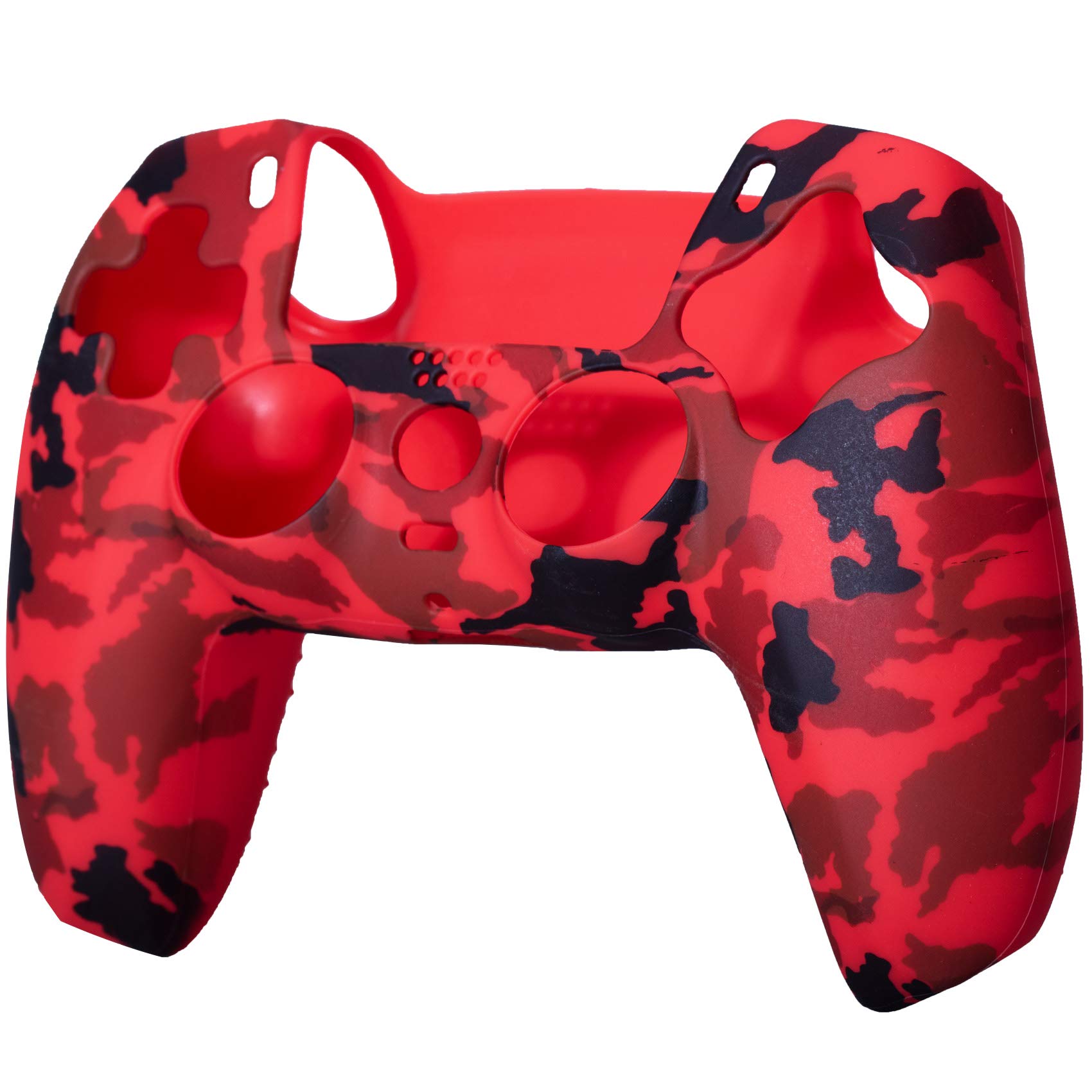 9CDeer 1 Piece of Silicone Transfer Print Protective Cover Skin + 10 Thumb Grips for Playstation 5 / PS5 Controller paint red