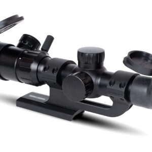 Monstrum 1-4x20 Rifle Scope with Rangefinder Reticle | ZR250 H-Series Offset Scope Mount | Monstrum Flip Up Lens Cover Set | Bundle