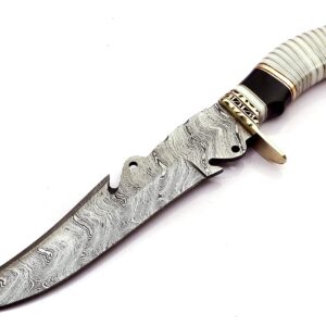 Skokie Knives Custom Hand Made Damascus Steel Hunting Fixed Blade Knife Handle Camel Bone with Brass Spacer