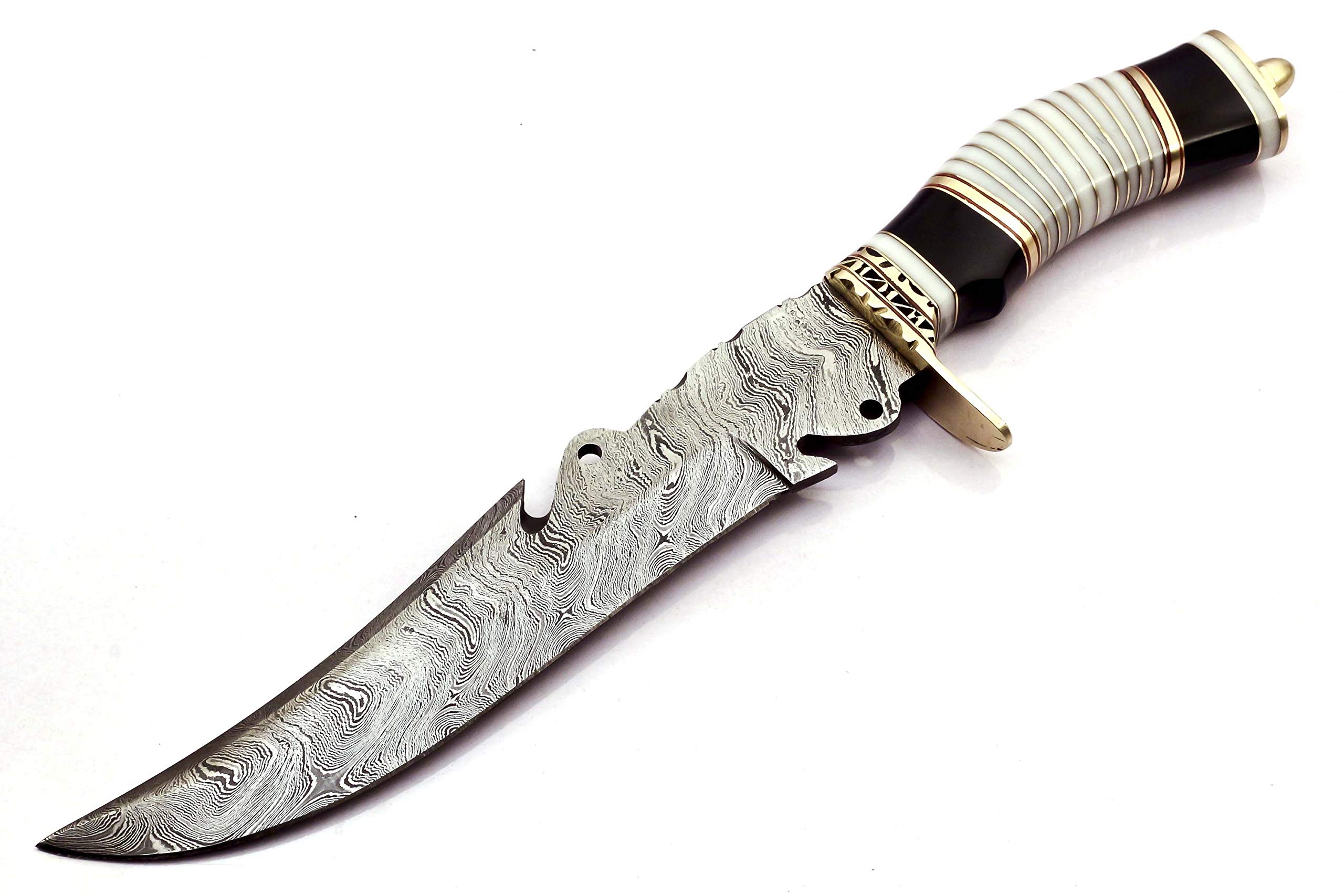 Skokie Knives Custom Hand Made Damascus Steel Hunting Fixed Blade Knife Handle Camel Bone with Brass Spacer