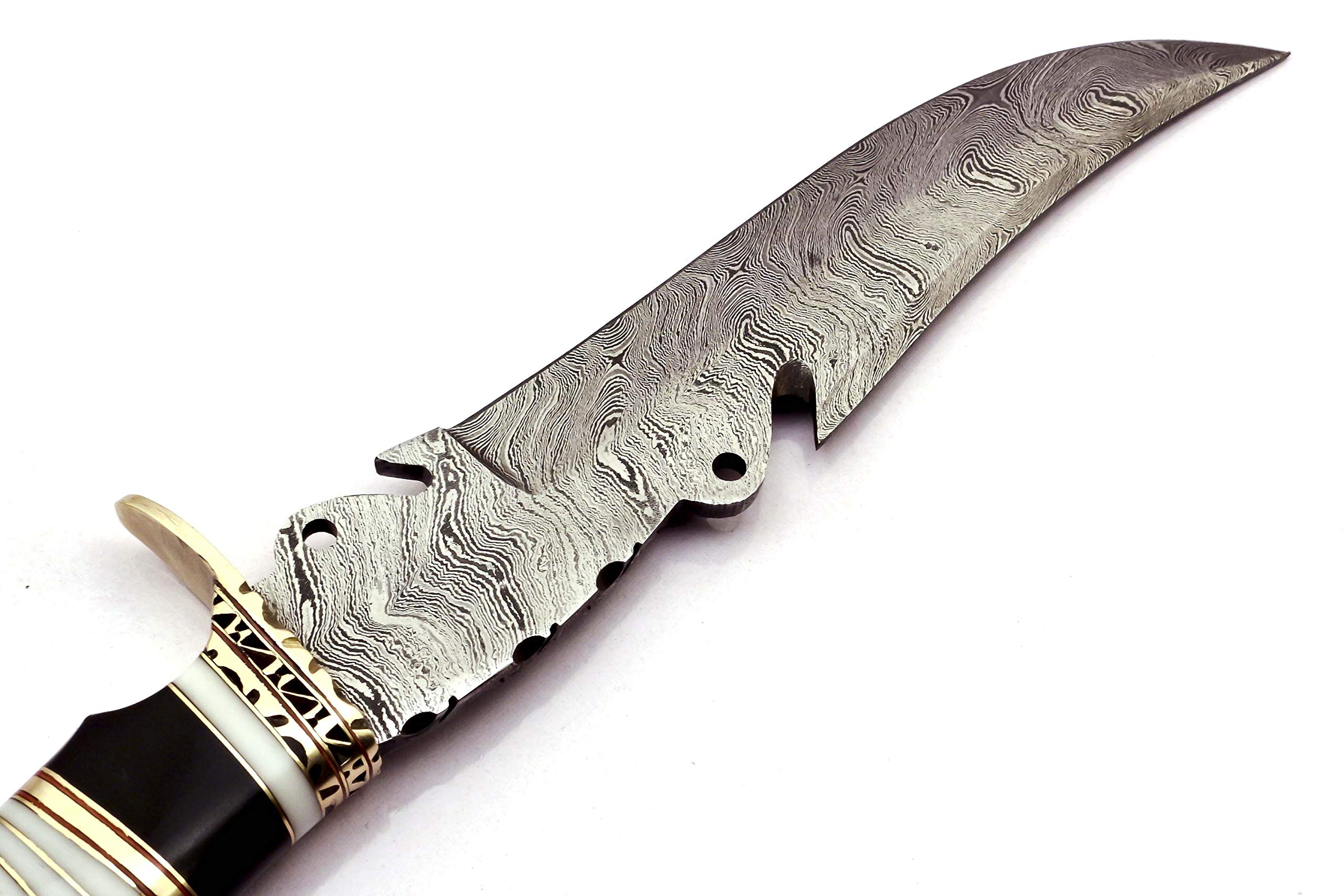 Skokie Knives Custom Hand Made Damascus Steel Hunting Fixed Blade Knife Handle Camel Bone with Brass Spacer