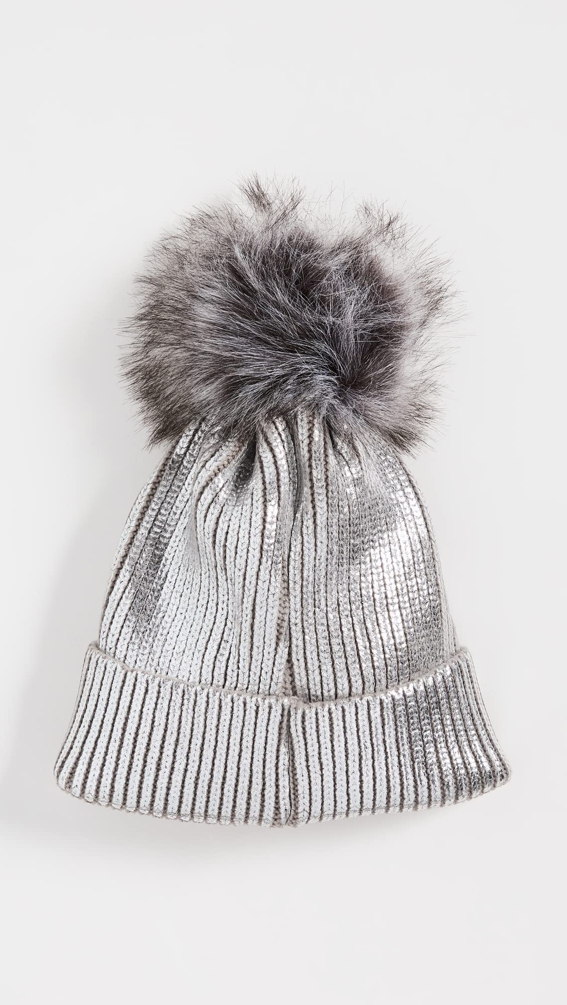 Adrienne Landau Women's Metallic Hat with Pom, Silver, One Size