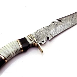 Skokie Knives Custom Hand Made Damascus Steel Hunting Fixed Blade Knife Handle Camel Bone with Brass Spacer