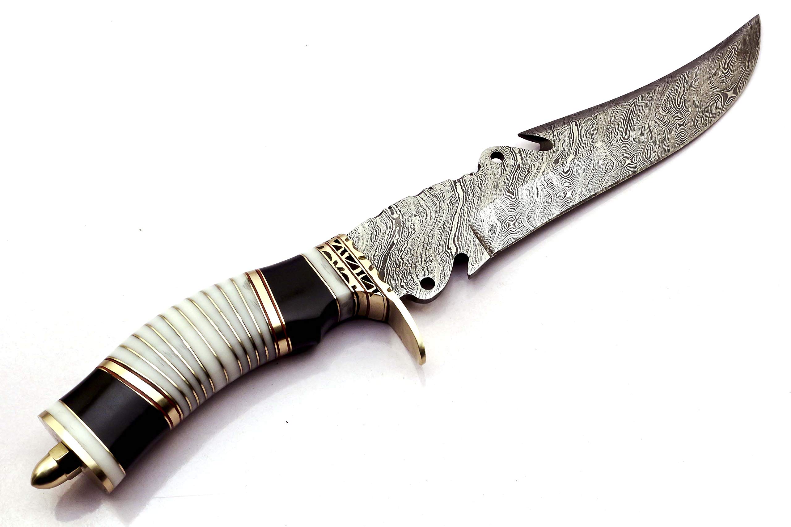 Skokie Knives Custom Hand Made Damascus Steel Hunting Fixed Blade Knife Handle Camel Bone with Brass Spacer