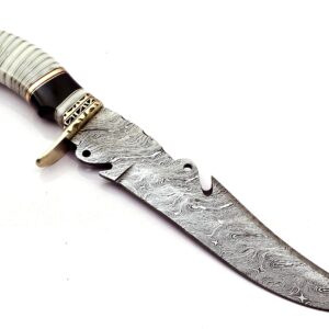 Skokie Knives Custom Hand Made Damascus Steel Hunting Fixed Blade Knife Handle Camel Bone with Brass Spacer