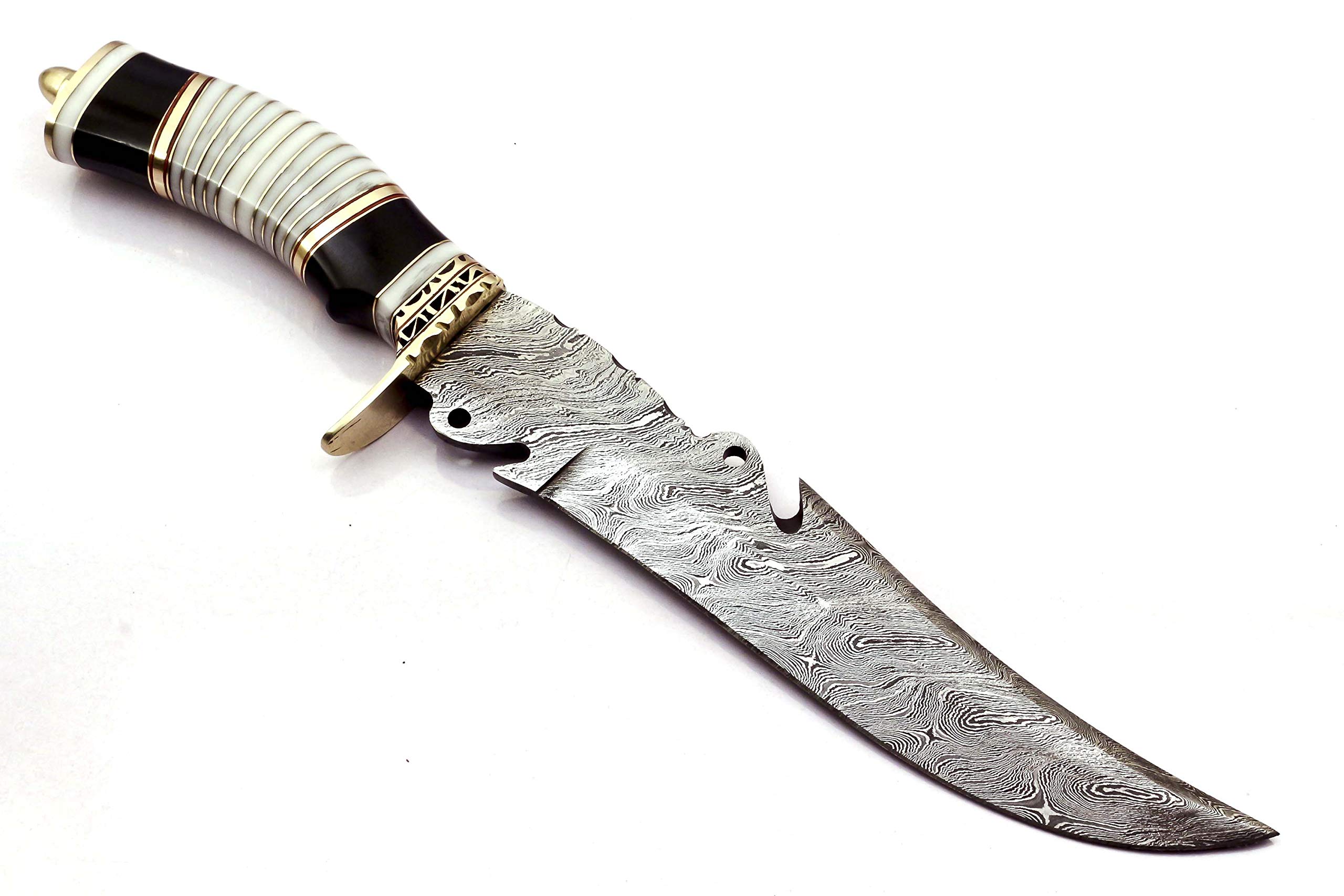 Skokie Knives Custom Hand Made Damascus Steel Hunting Fixed Blade Knife Handle Camel Bone with Brass Spacer