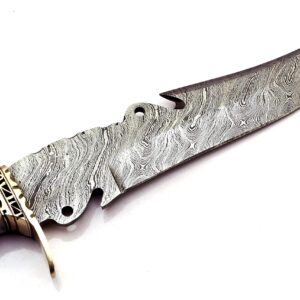 Skokie Knives Custom Hand Made Damascus Steel Hunting Fixed Blade Knife Handle Camel Bone with Brass Spacer