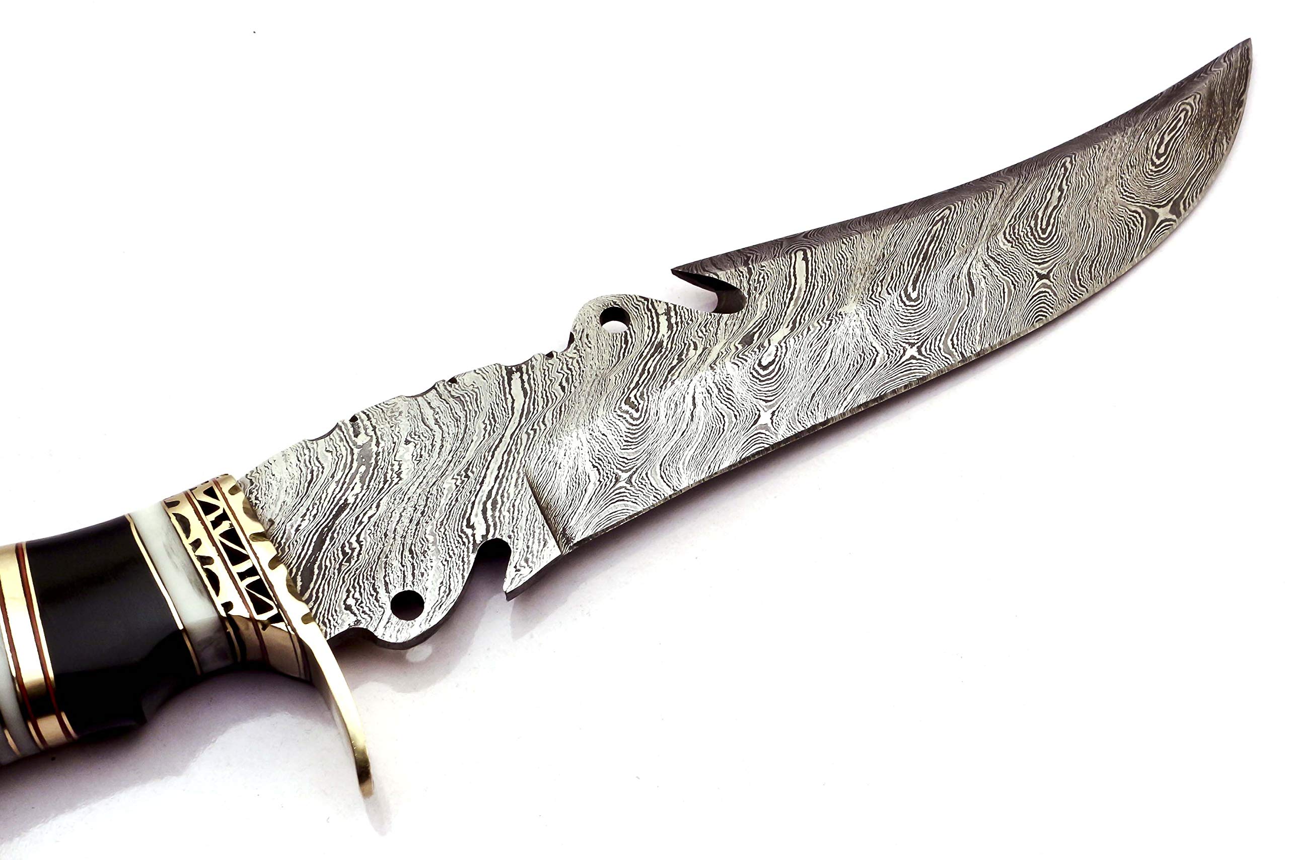 Skokie Knives Custom Hand Made Damascus Steel Hunting Fixed Blade Knife Handle Camel Bone with Brass Spacer