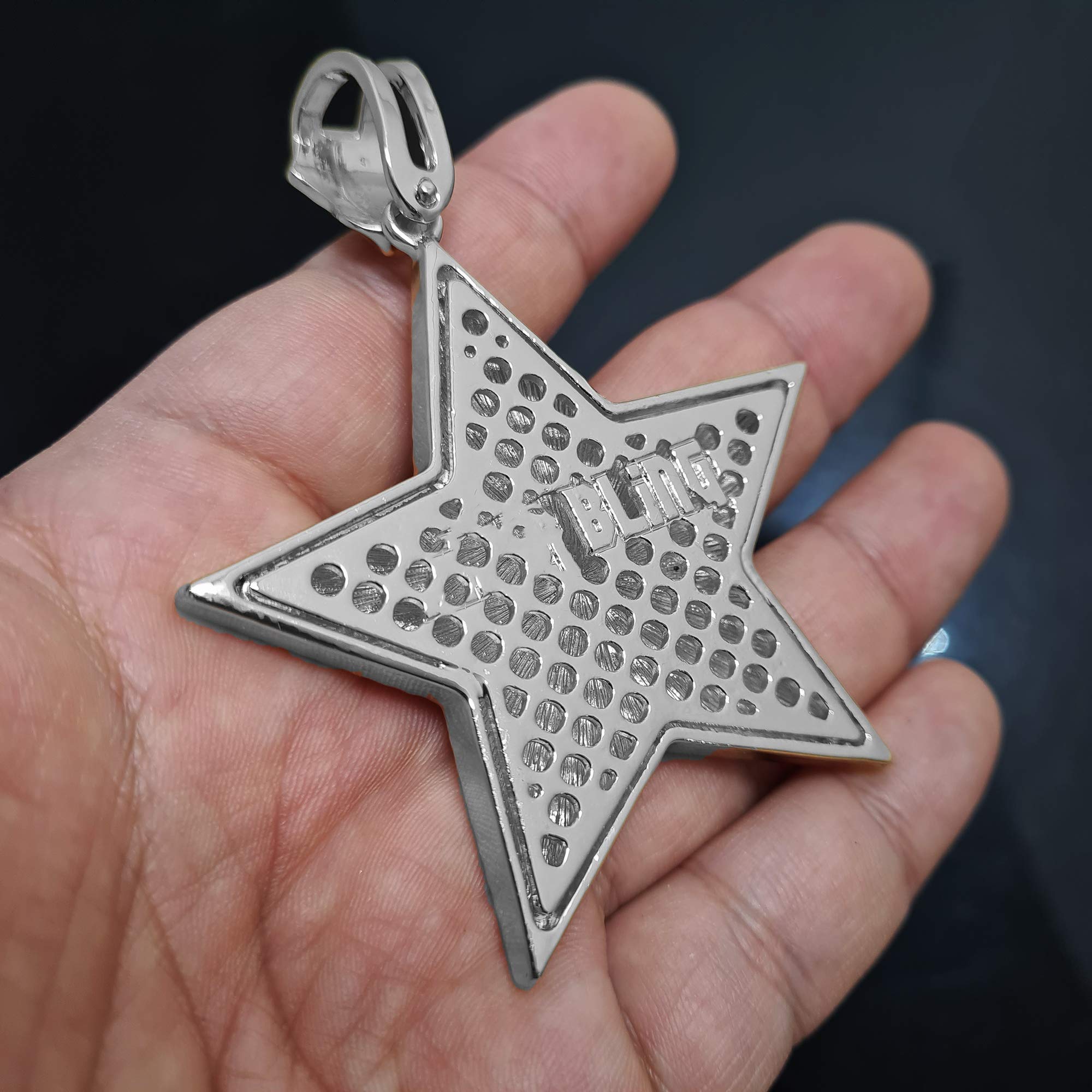 HIP HOP ICED FASHION LAB DIAMOND LARGE MARIO STAR BLING CHARM PENDANT (SILVER)