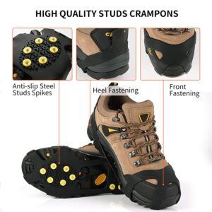 XYZLH Ice Cleats, Ice Grips Traction Cleats Grippers Non-Slip Over Shoe/Boot Rubber Spikes Crampons with 10 Steel Studs Crampons + 10 Extra Replacement Studs (Black, Small)