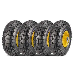 maxauto 10 inch solid rubber tires 4.10 3.50-4 flat free tire 4.10/3.50-4 tire and wheel, 2.25" offset hub, 5/8" bearings, for hand truck, trolley, garden cart, lawn mower, garden wagon, wheelbarrow