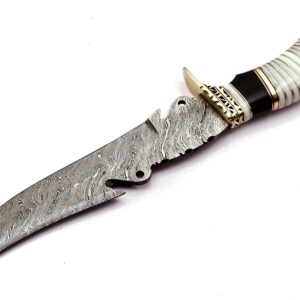 Skokie Knives Custom Hand Made Damascus Steel Hunting Fixed Blade Knife Handle Camel Bone with Brass Spacer