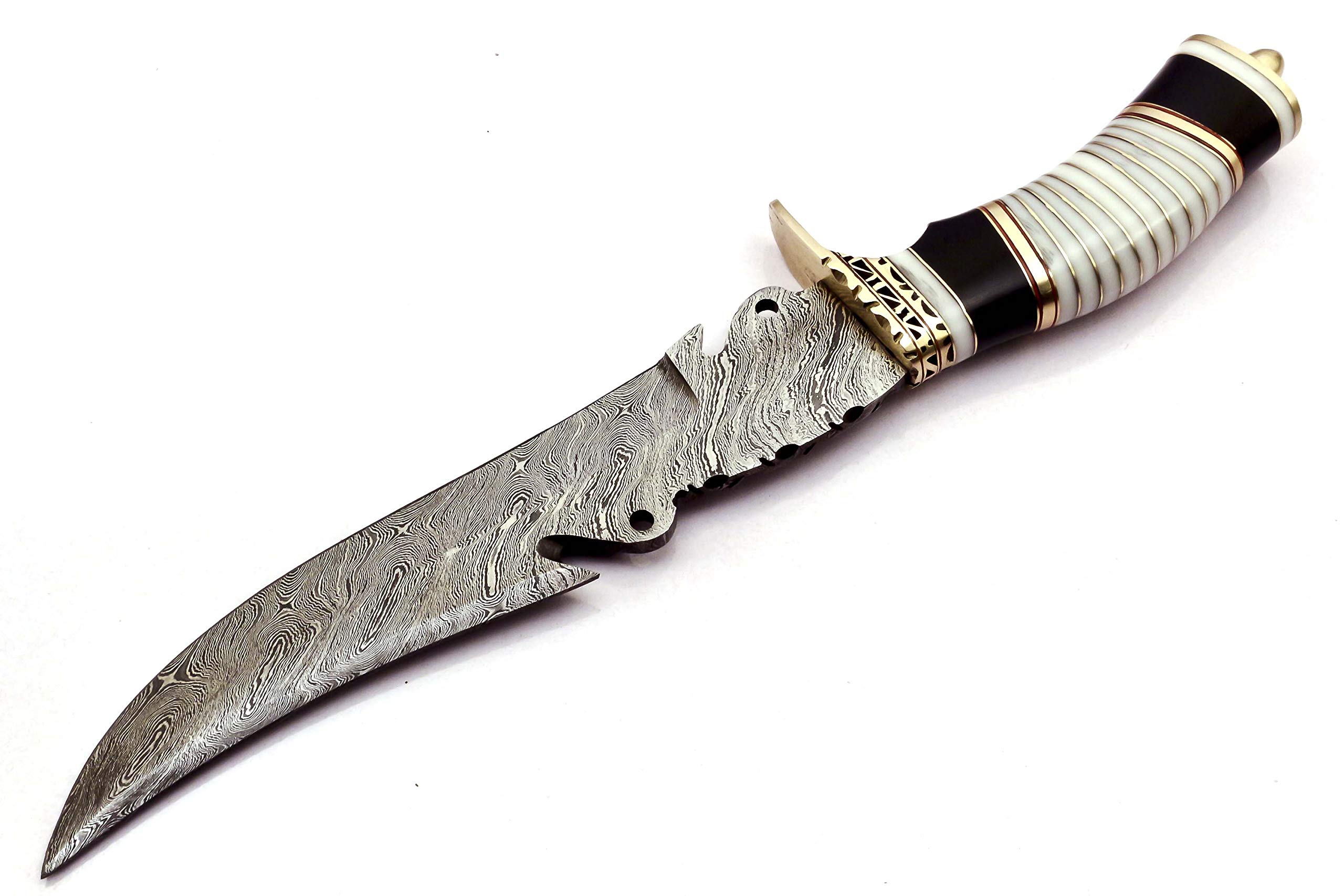 Skokie Knives Custom Hand Made Damascus Steel Hunting Fixed Blade Knife Handle Camel Bone with Brass Spacer