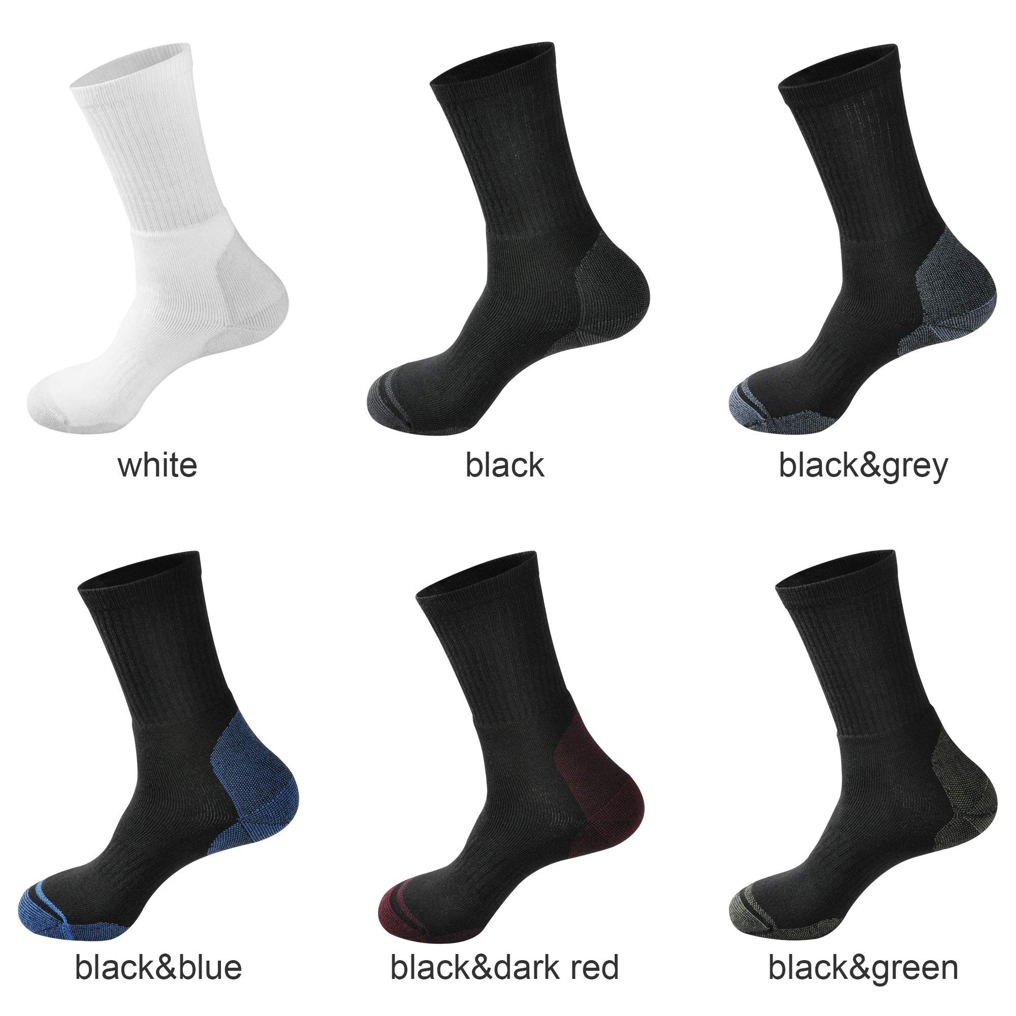 ECOEY Men's Work Boots Athletic Running Crew Socks, Dry-Tech Moisture Wicking Heavy Cushion 8 Pairs (Black+Blue, US Shoe Size: Men 7-9/Women 8.5-10.5)