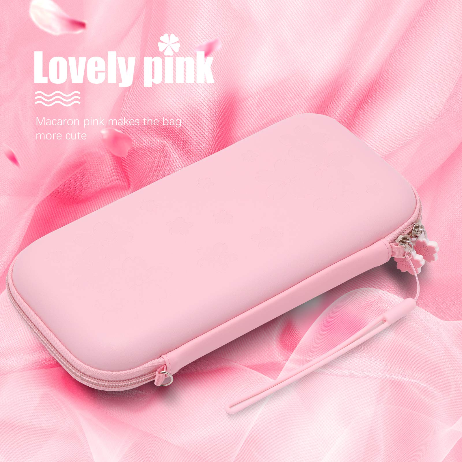 Switch Pink Accessories, Switch Pink Carrying Case, Switch Pink Protective Case, Cute Thumb Grips, Headphone Adapter, Desktop Stand, Screen Protector, Wrist Strap and Shoulder Strap