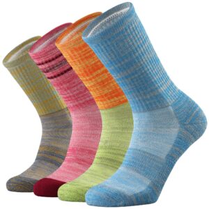 ONKE Merino Wool Cushion Crew Socks for Women Ladies Colorful Casual Dress Outdoor Trail Hiking Hike All Seasons Medium Warm(Multicolor4)