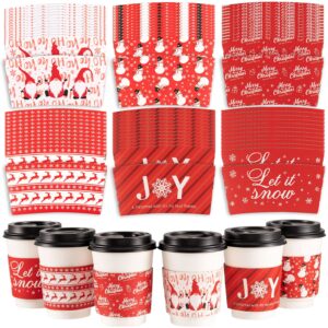 whaline christmas coffee tea cup sleeves 30 pack disposable cardboard sleeves double-layer paper sleeves fit 12 and 16oz paper cup for hot drinks cold beverage cafe shop office, 6 design