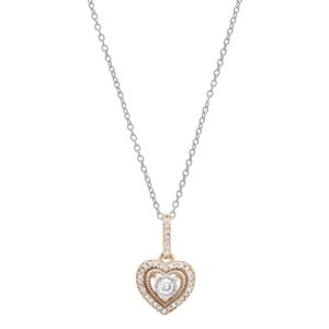 Dazzlingrock Collection 0.13 Carat (Ctw) Round White Diamond Women Double Heart Pendant with 18 inch Silver Chain in 18K Rose Gold