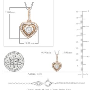 Dazzlingrock Collection 0.13 Carat (Ctw) Round White Diamond Women Double Heart Pendant with 18 inch Silver Chain in 18K Rose Gold