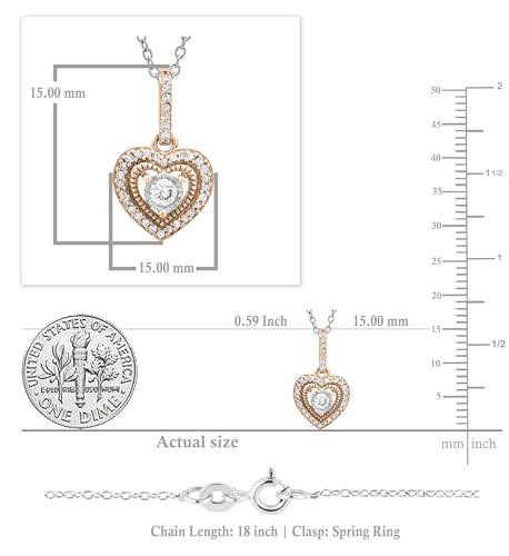 Dazzlingrock Collection 0.13 Carat (Ctw) Round White Diamond Women Double Heart Pendant with 18 inch Silver Chain in 18K Rose Gold