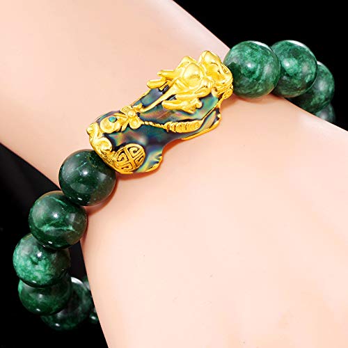 2pcs Pixiu Green Jade Natural Stone Change Color Elastic&Braided String Rope Bracelet Brave Troops Lucky Wealth Bracelet for Women Men Gift-Set 1