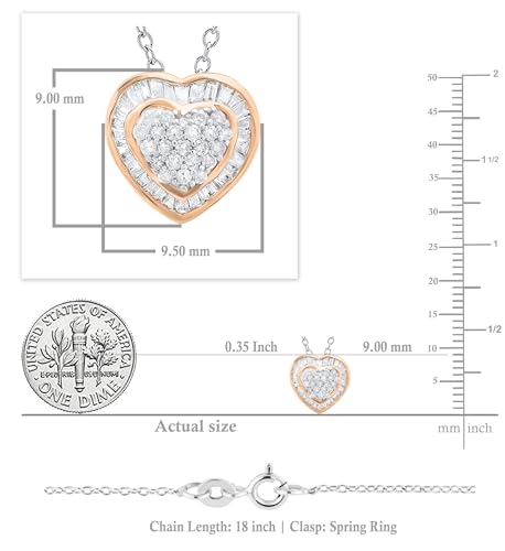 Dazzlingrock Collection 0.25 Carat (Ctw) Round & Baguette White Diamond Women Heart Shape Pendant with 18 inch Silver Chain in 14K Rose Gold