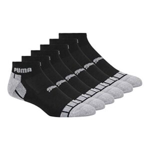 puma mens men's puma men s 6 pack quarter crew socks, black/grey, 10 13 us