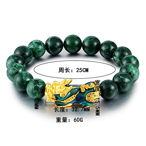 2pcs Pixiu Green Jade Natural Stone Change Color Elastic&Braided String Rope Bracelet Brave Troops Lucky Wealth Bracelet for Women Men Gift-Set 1