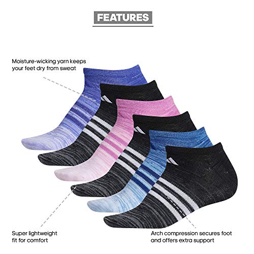 adidas Women's Superlite No Show Socks (6-Pair), Black/White/Victory Blue, Medium