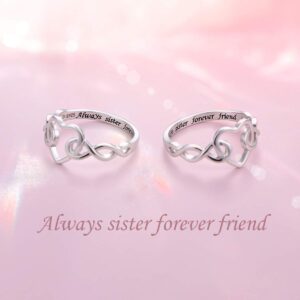 Yearace 925 Sterling Silver Engraved Always Sister Forever Friend Heart Infinity Love Knot Ring for Sister Women Siblings Birthday Gift, Size 7