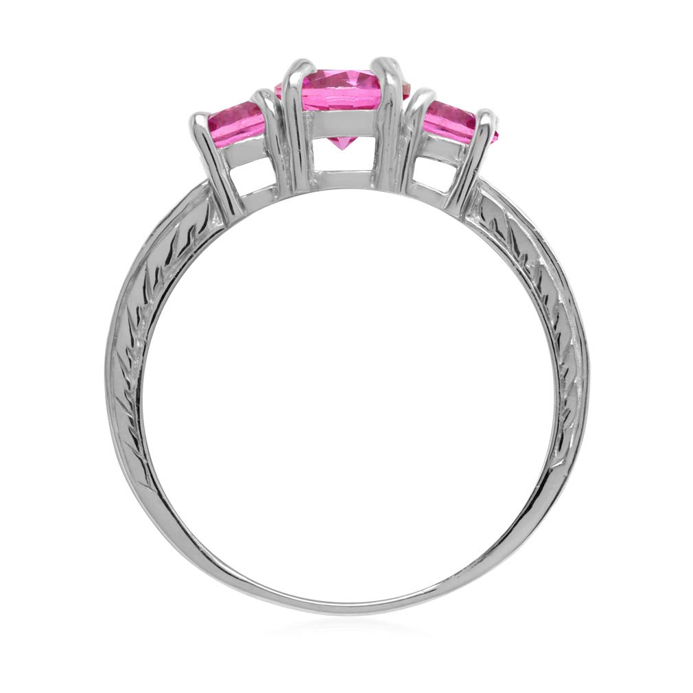 Silvershake Created Pink Tourmaline 925 Sterling Silver 3-Stone Anniversary Engagement Ring for Women Size 6.5