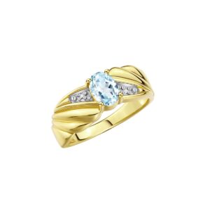 Rylos Simply Elegant Beautiful Aquamarine & Diamond Ring - March Birthstone* Size 8