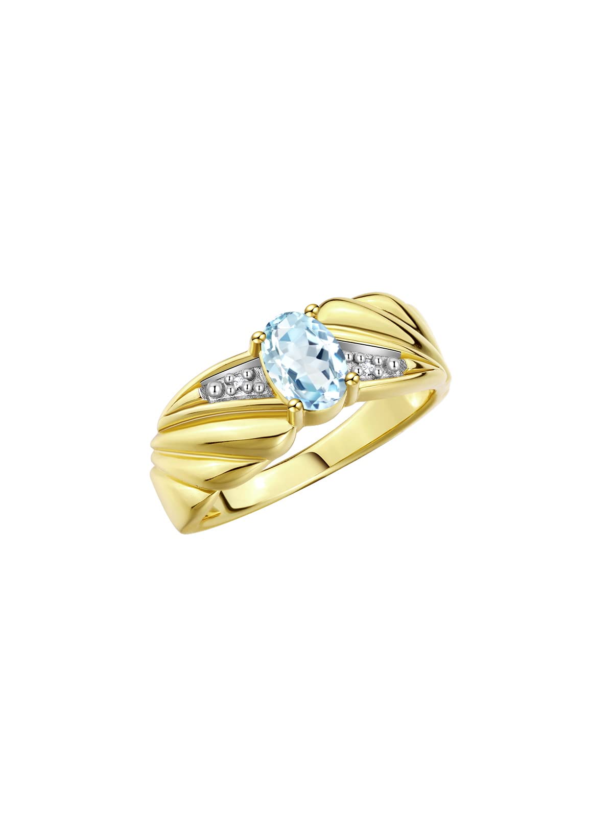 Rylos Simply Elegant Beautiful Aquamarine & Diamond Ring - March Birthstone* Size 8