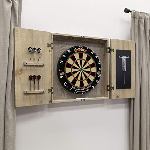 American Legend Barnwood Dartboard Cabinet with Wheat Finished Barn Style Doors - Dartboard Not Included