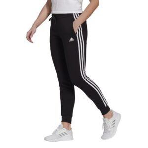 adidas women's essentials fleece tapered cuff pants, black/white, medium